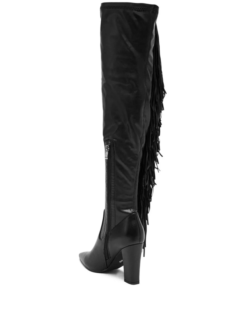 Fringe Over-the-Knee Boots — Black Leather Knee-Highs
